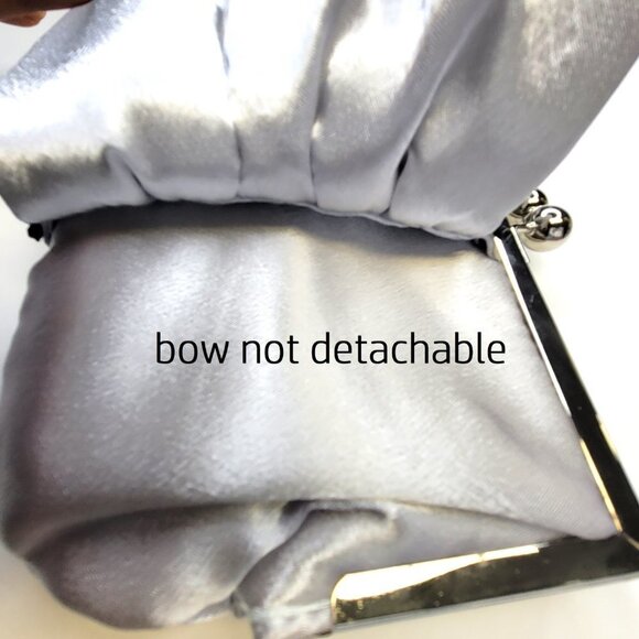 Silver Satin Glitter Evening Purse With Large Bow and Rhinestone Studded Accent - Picture 6 of 12